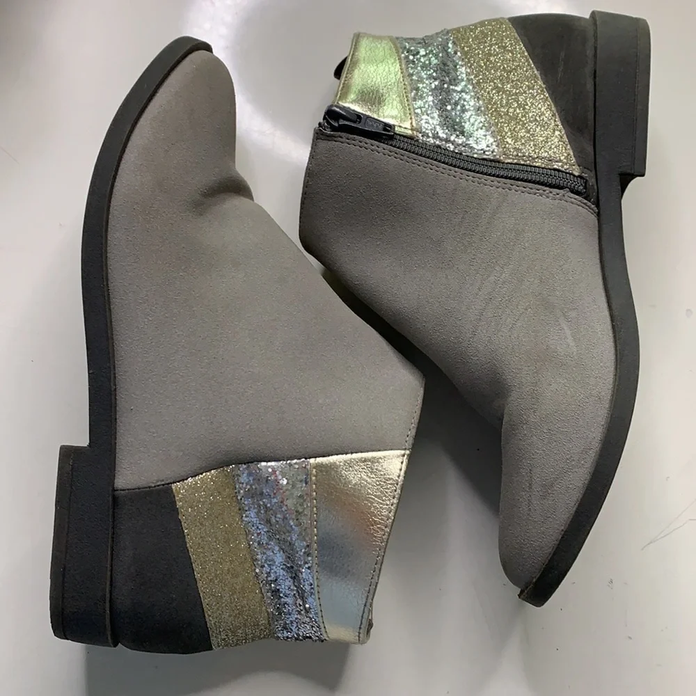 Gymboree steel grey glitter ankle boot Sz 4 girls fall winter shoes